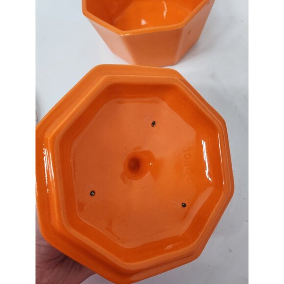 Vintage California Pottery USA Orange Ceramic Serving Bowl Candy Dish Lidded - Picture 5 of 10